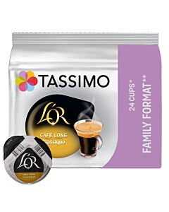 L'OR Café Long Classique 24 package and capsule for Tassimo
